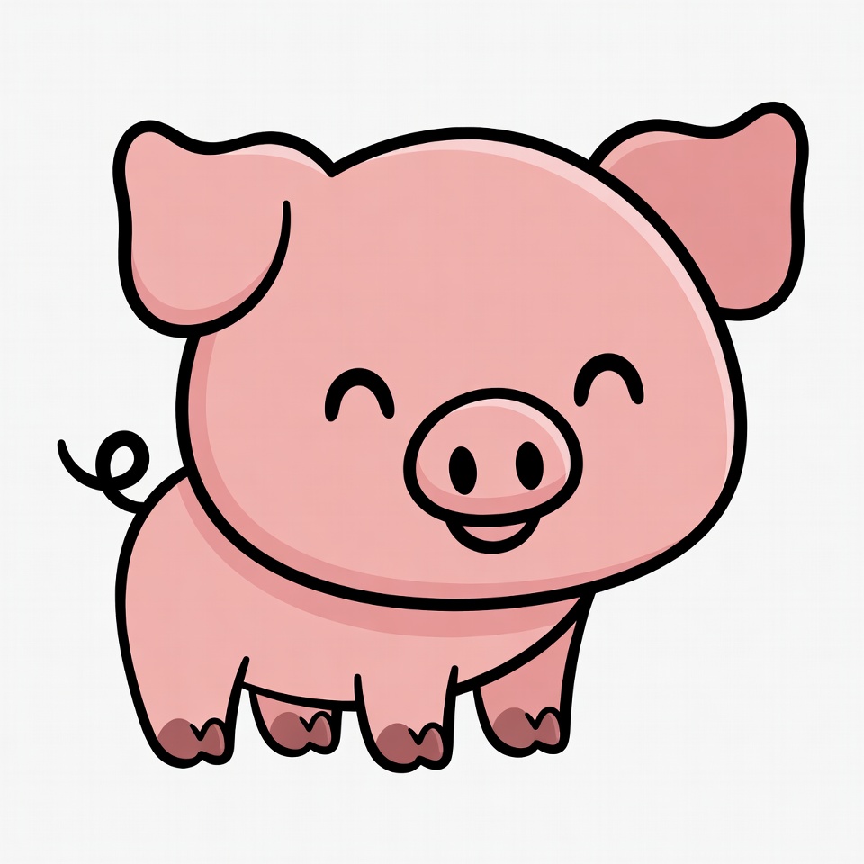 Cute cartoon pink pig smiling Cute cartoon pink pig smiling