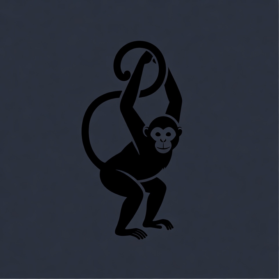 Black silhouette monkey holding tail Black silhouette monkey holding tail
