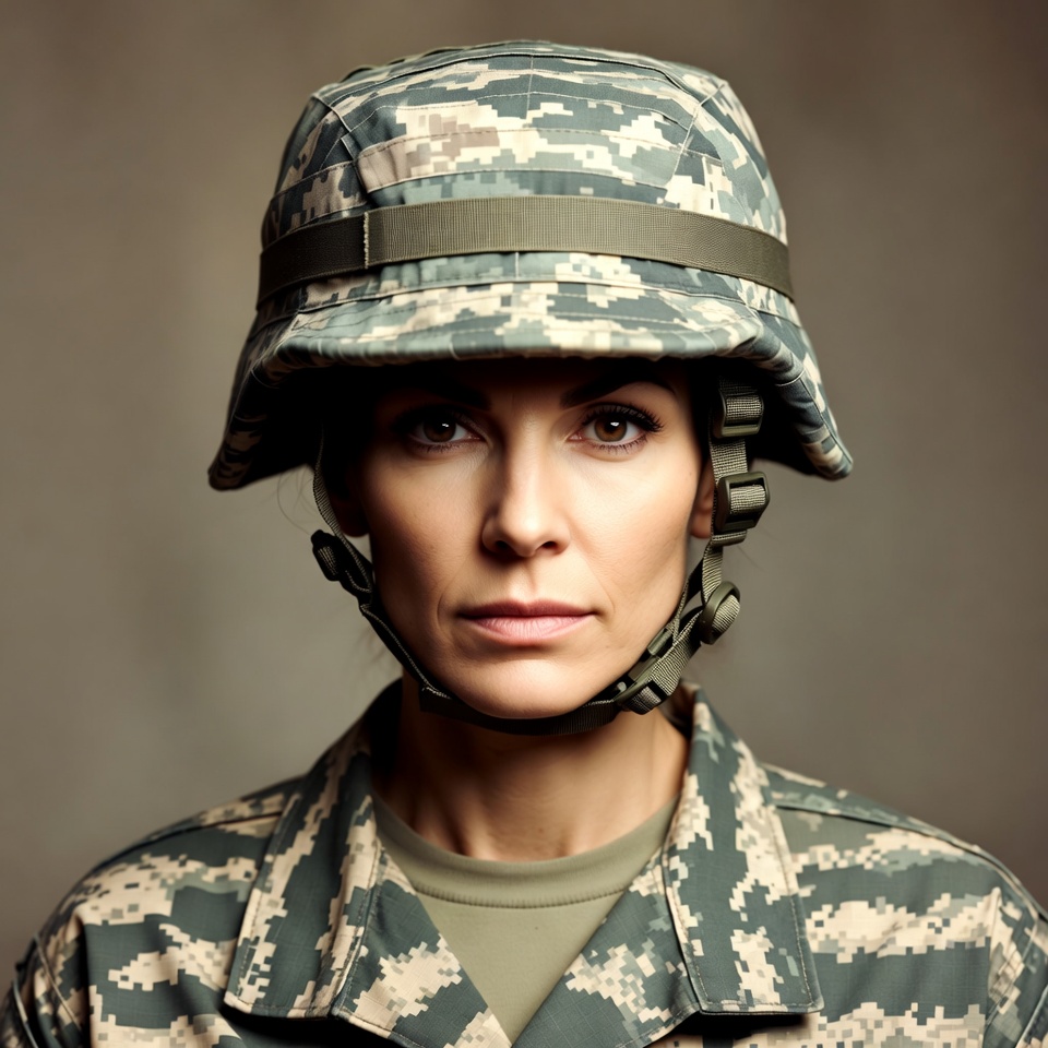Woman in Camouflage Helmet Woman in Camouflage Helmet