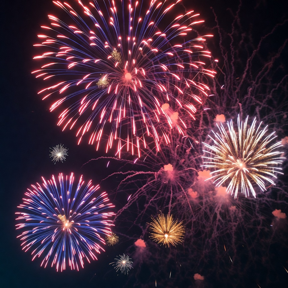 Colorful Fireworks Exploding in Night Sky Colorful Fireworks Exploding in Night Sky