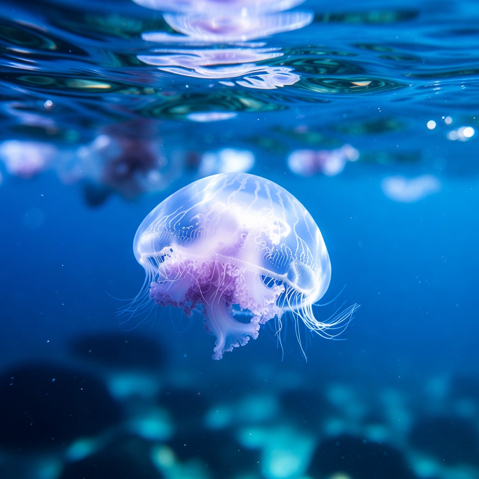 Purple Jellyfish Swimming Underwater Purple Jellyfish Swimming Underwater