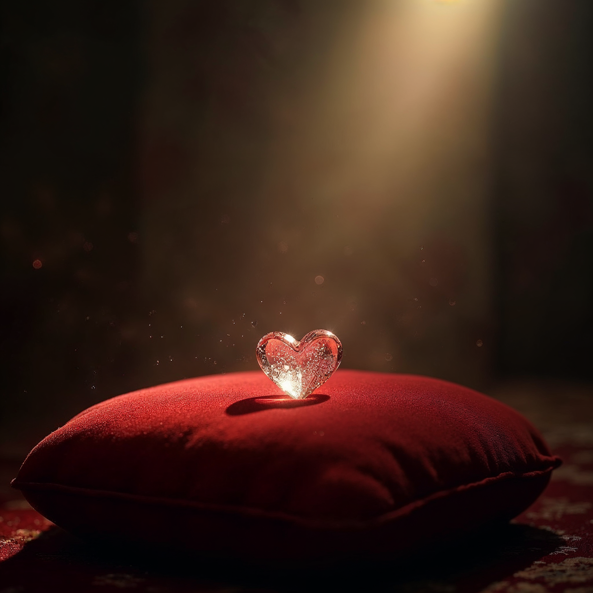 Crystal Heart on Red Pillow Crystal Heart on Red Pillow