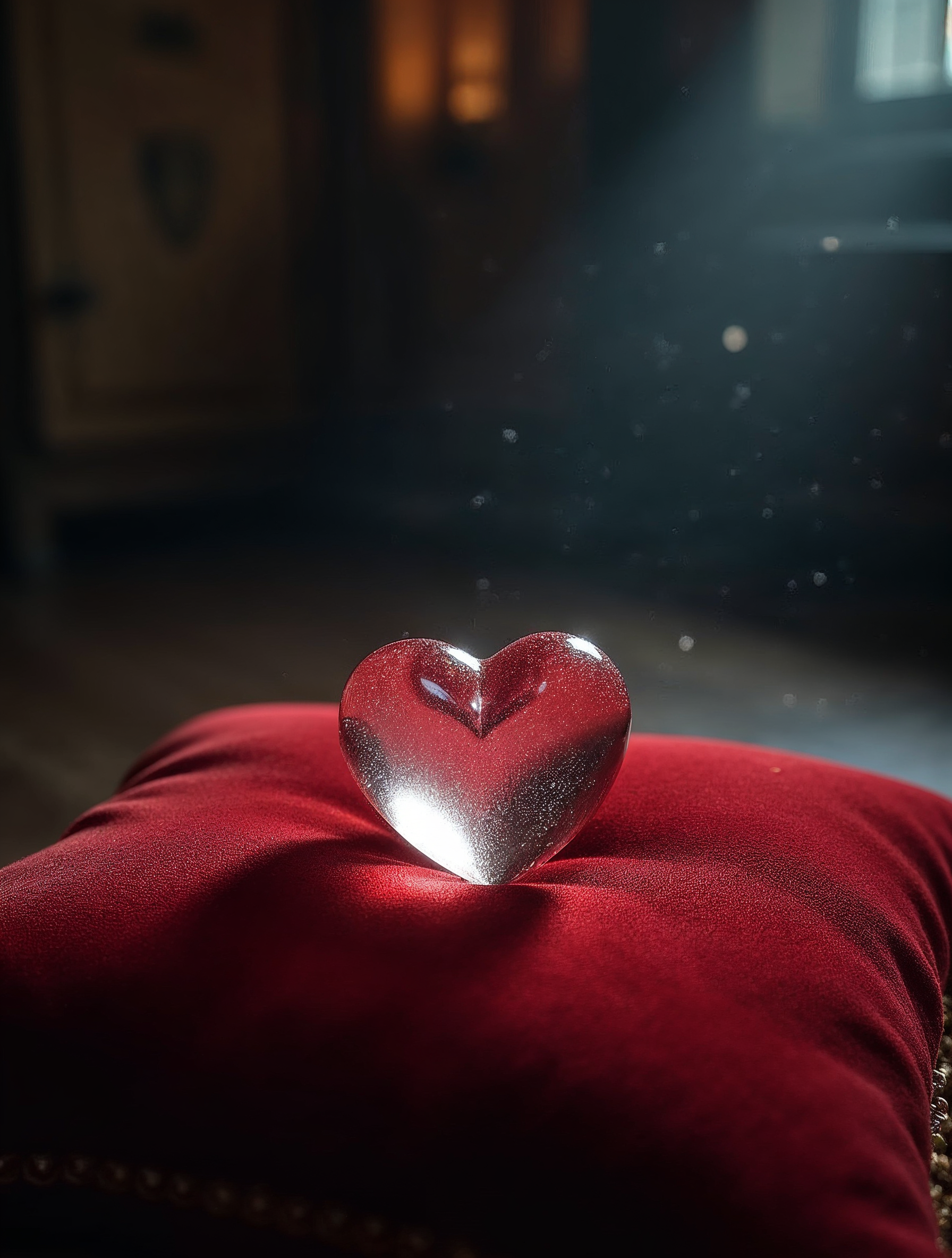 Crystal Heart on Red Pillow Crystal Heart on Red Pillow