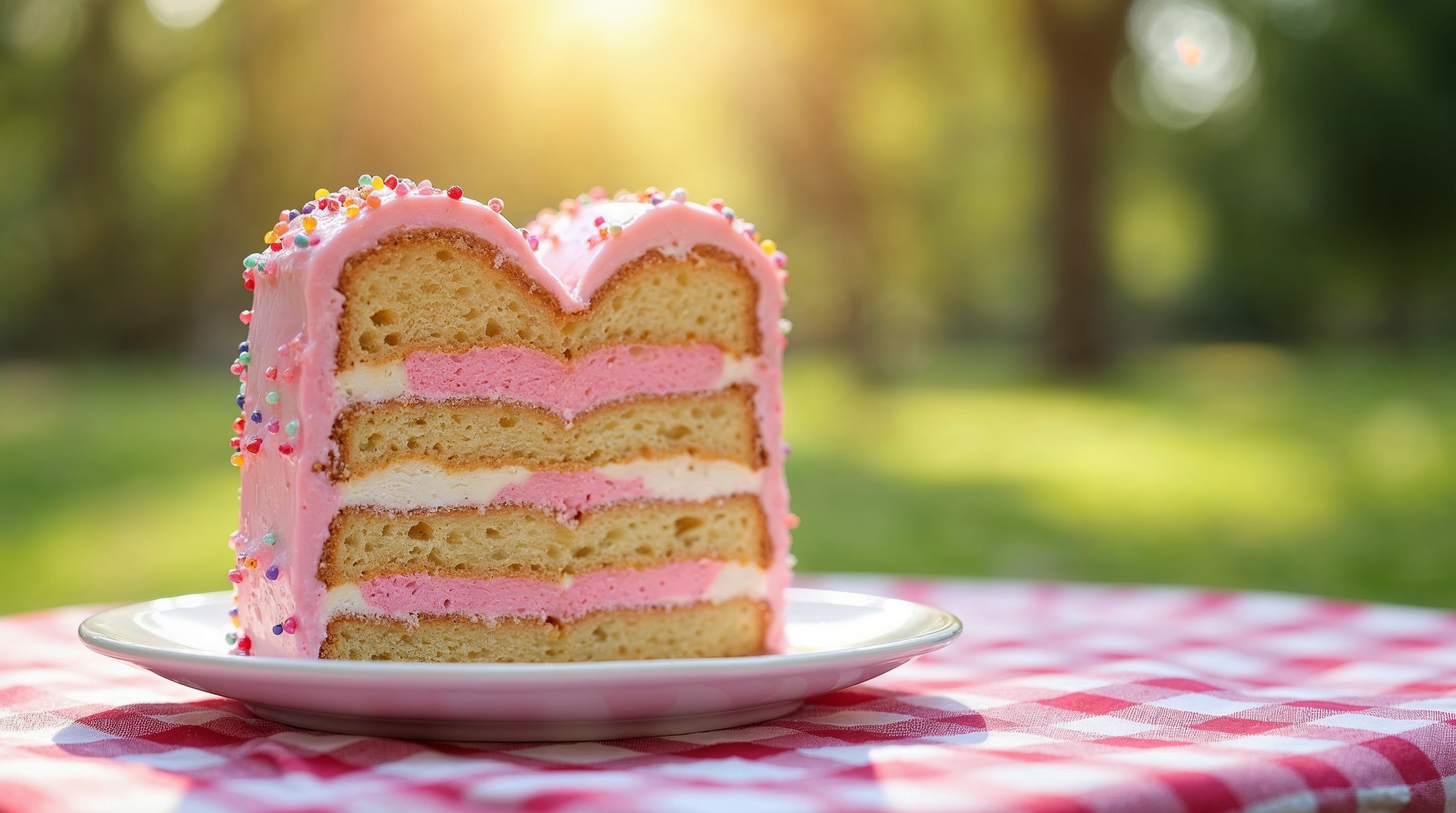 Heart-Shaped Pink Layer Cake Slice Heart-Shaped Pink Layer Cake Slice