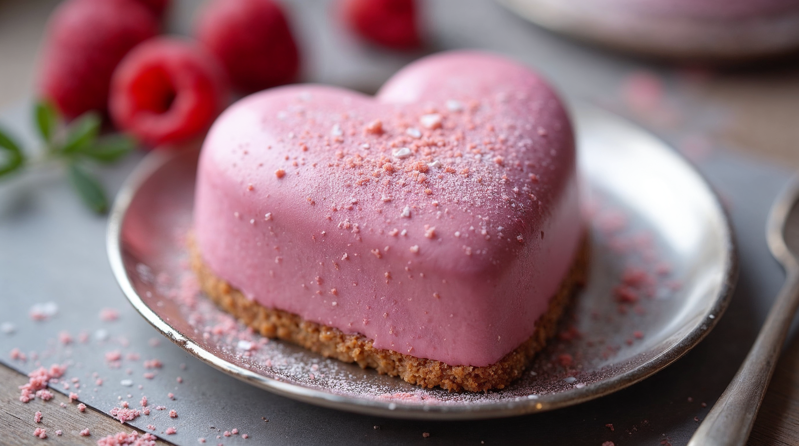 Pink Heart Cheesecake with Raspberries Pink Heart Cheesecake with Raspberries