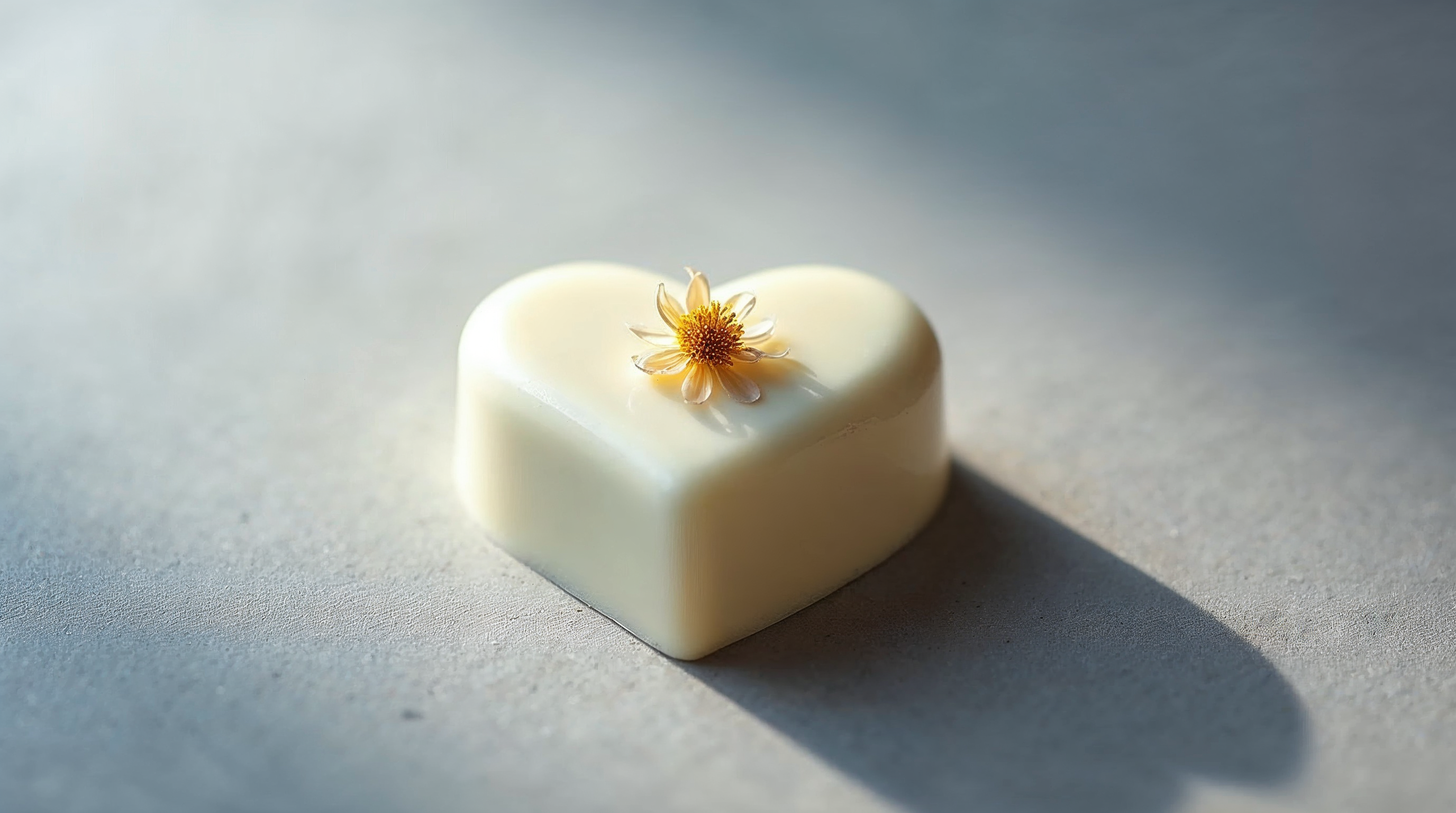 White chocolate heart with yellow flower White chocolate heart with yellow flower