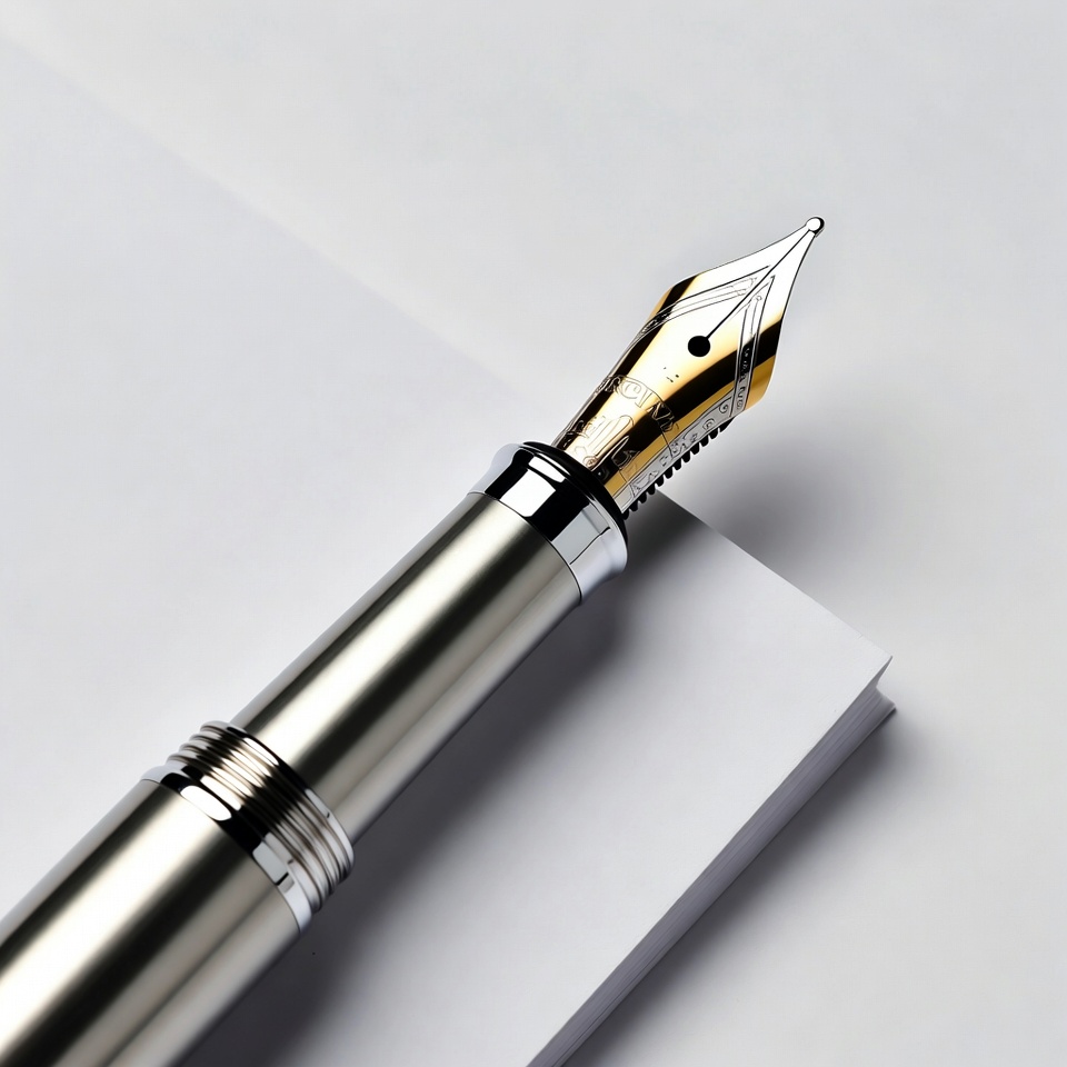 Silver fountain pen on white paper Silver fountain pen on white paper