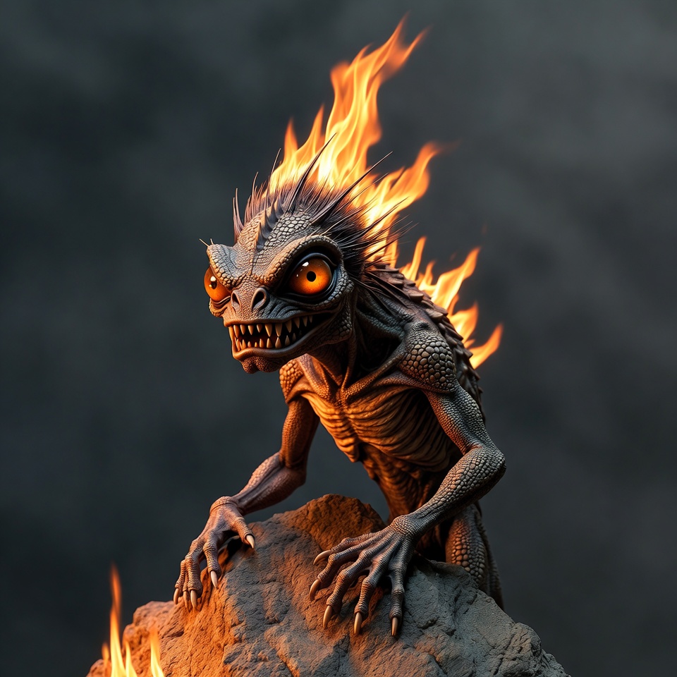 Fiery Lizard Monster on Rock Fiery Lizard Monster on Rock