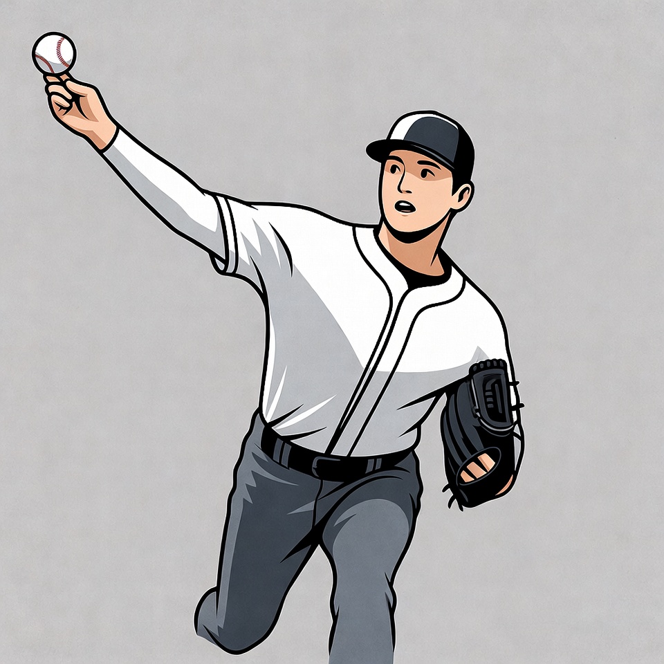 Asian man pitching baseball illustration Asian man pitching baseball illustration