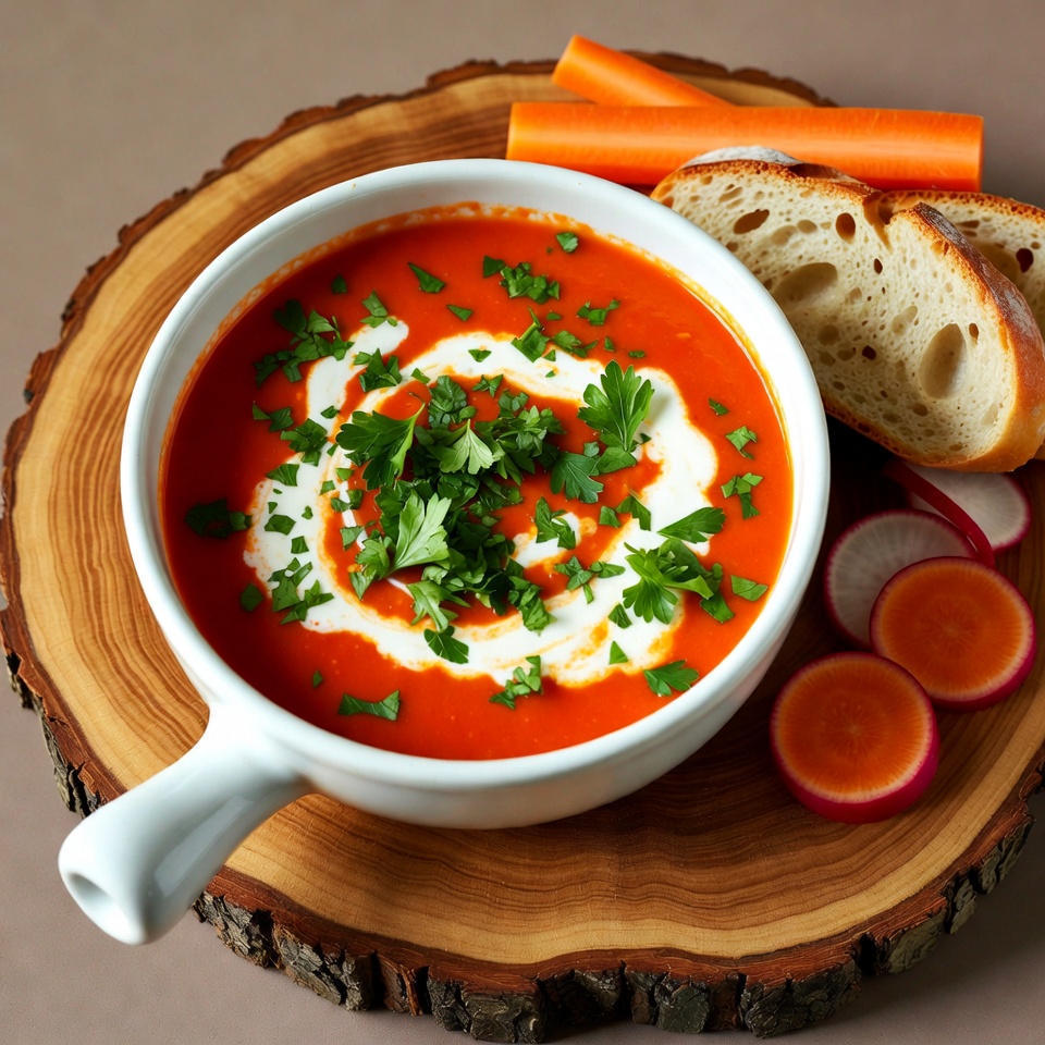 Tomato Soup with Bread and Carrots Tomato Soup with Bread and Carrots