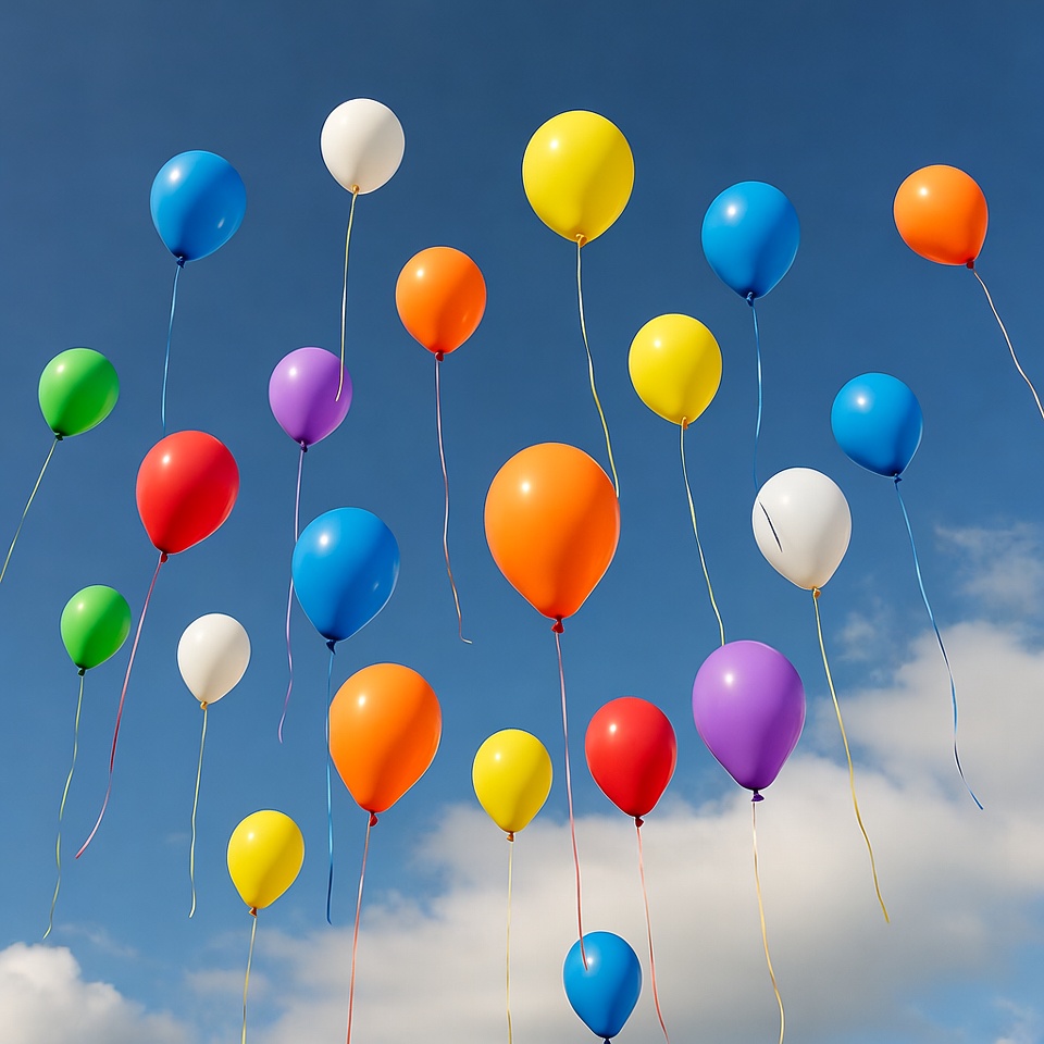 Colorful Balloons Floating in Blue Sky Colorful Balloons Floating in Blue Sky