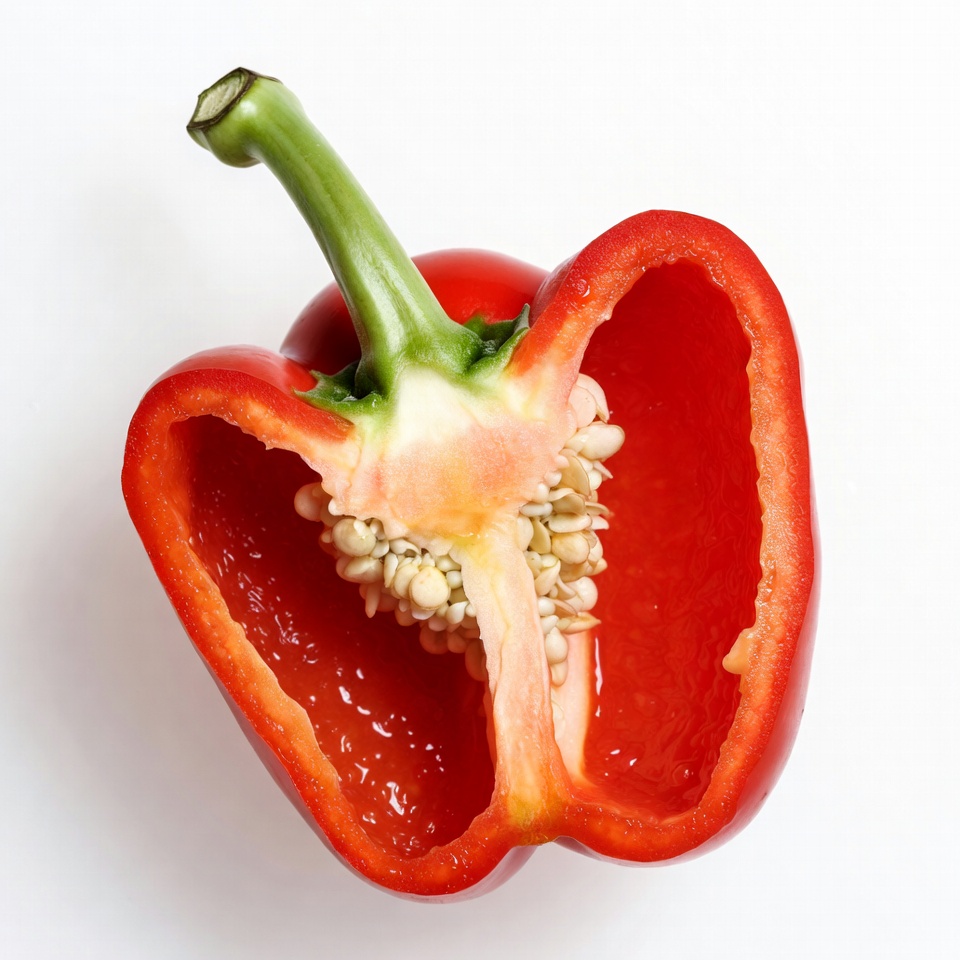Cut Red Bell Pepper with Stem Cut Red Bell Pepper with Stem
