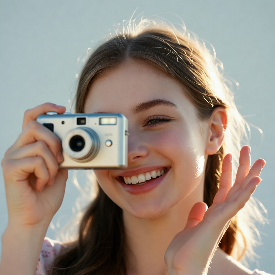 Smiling girl holding camera to face Smiling girl holding camera to face