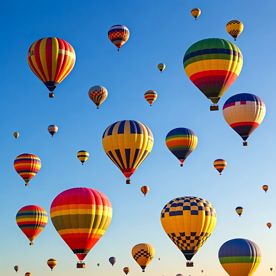 Colorful Hot Air Balloons in Blue Sky Colorful Hot Air Balloons in Blue Sky