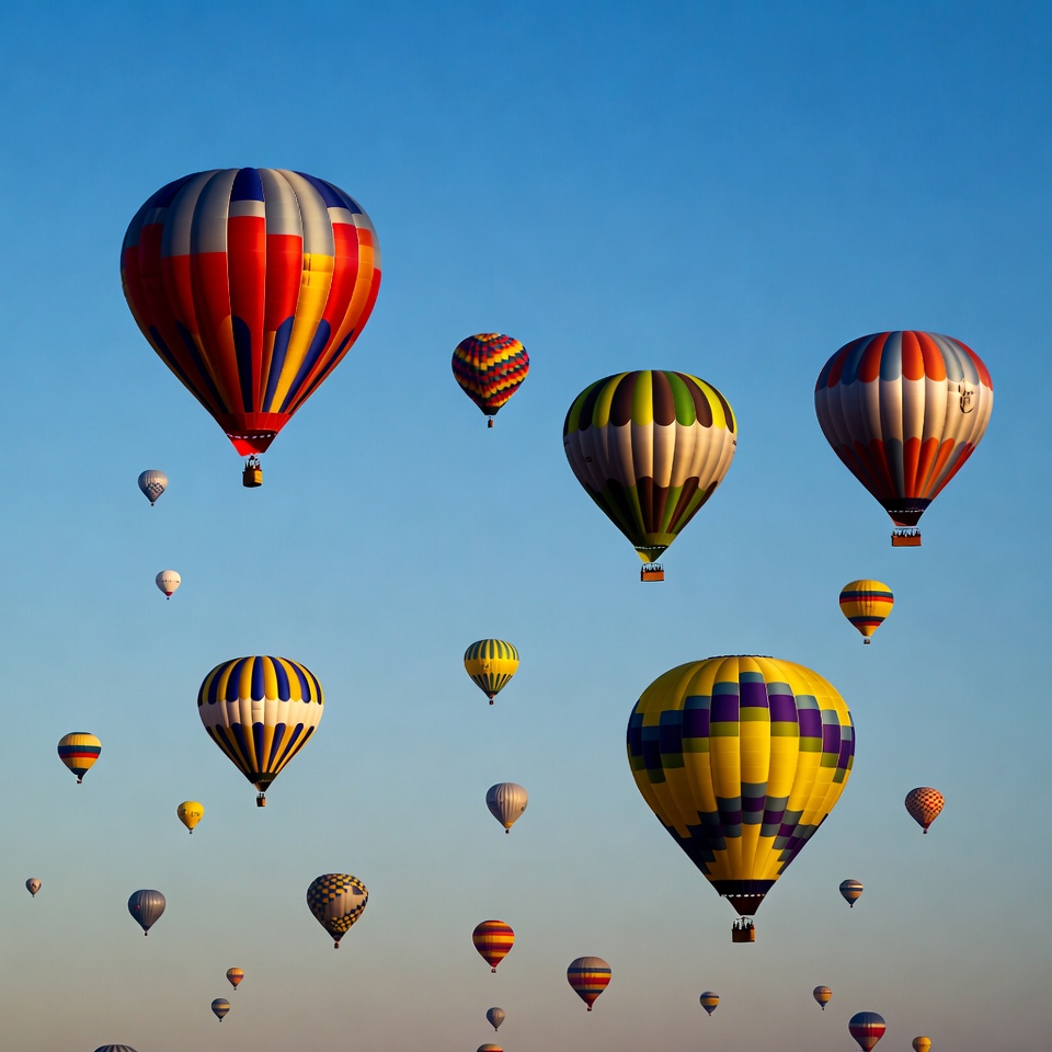 Colorful Hot Air Balloons in Blue Sky Colorful Hot Air Balloons in Blue Sky