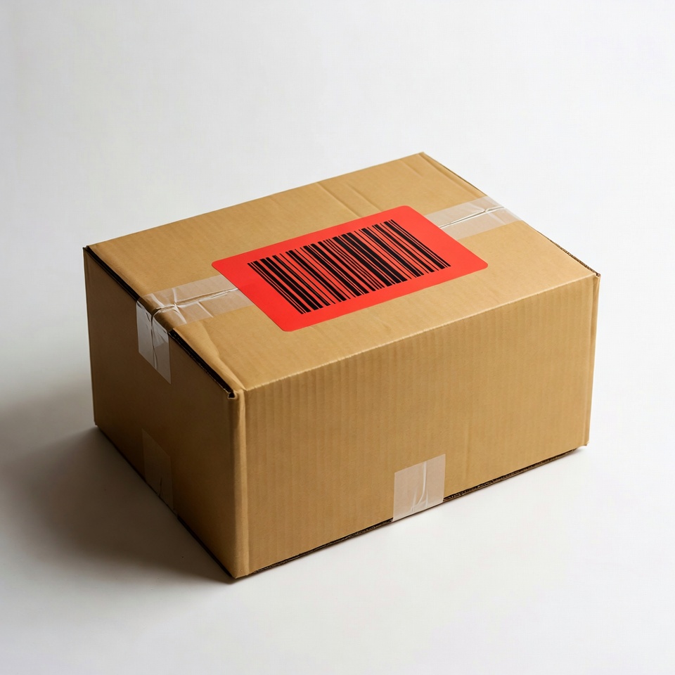 Cardboard box with barcode label Cardboard box with barcode label
