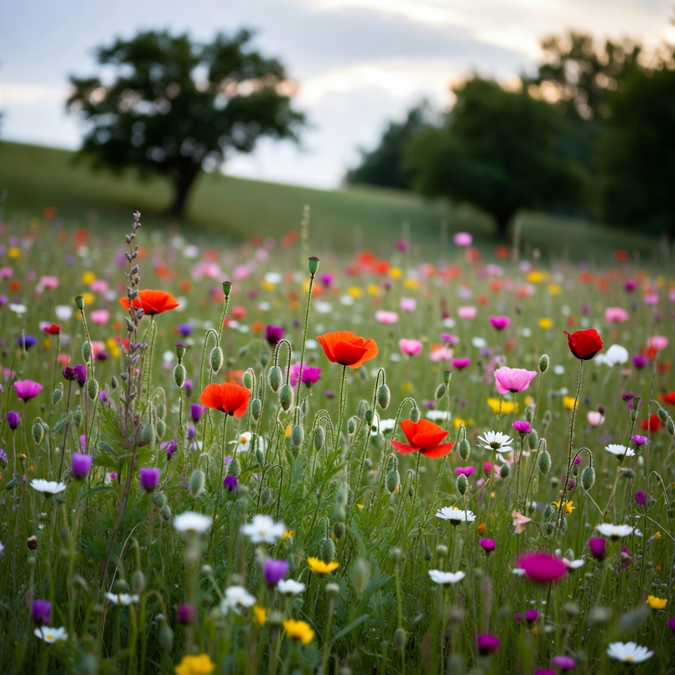 Colorful Poppy Wildflower Field Sunset Colorful Poppy Wildflower Field Sunset