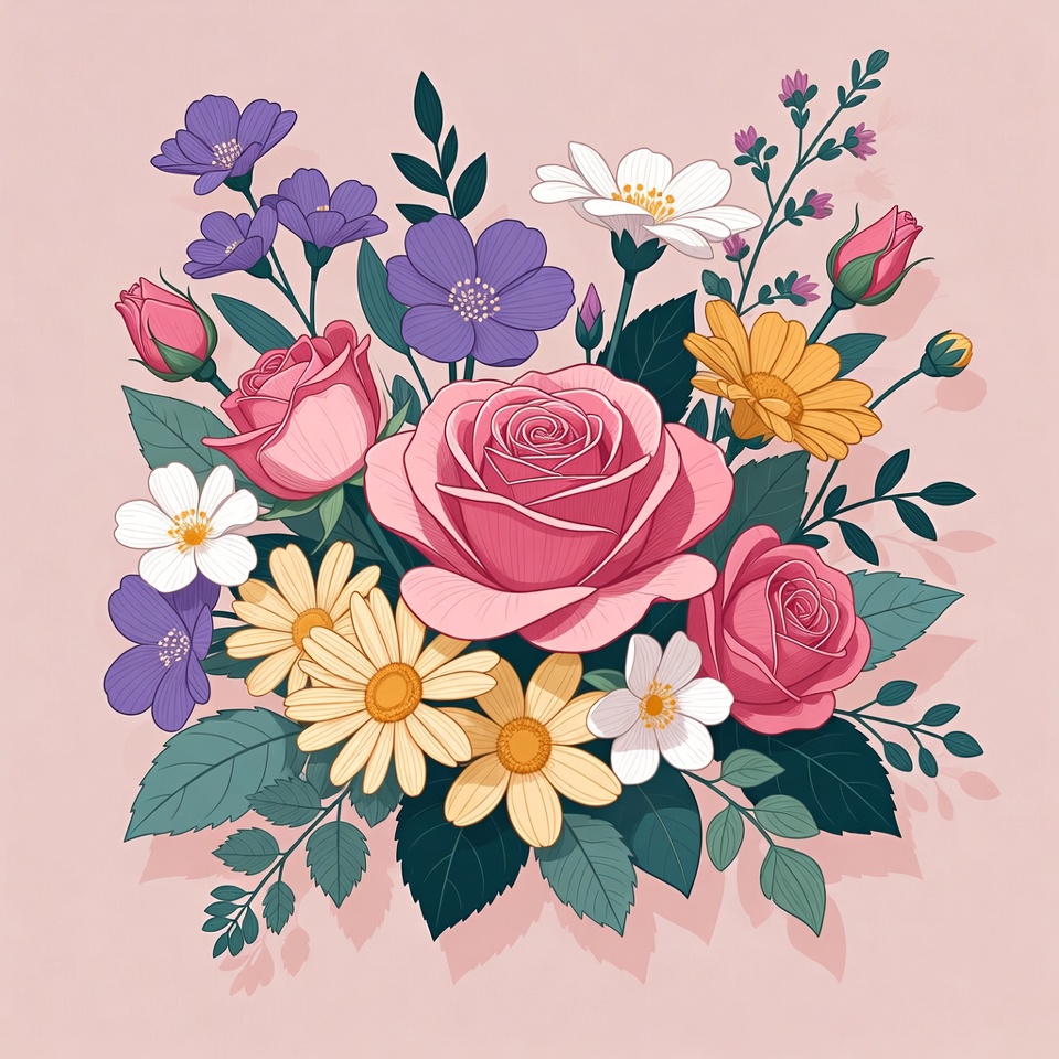 Colorful Flower Bouquet Illustration Colorful Flower Bouquet Illustration