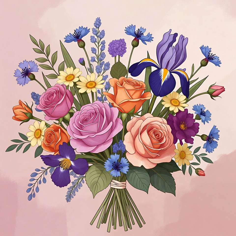 Colorful bouquet of flowers illustration Colorful bouquet of flowers illustration