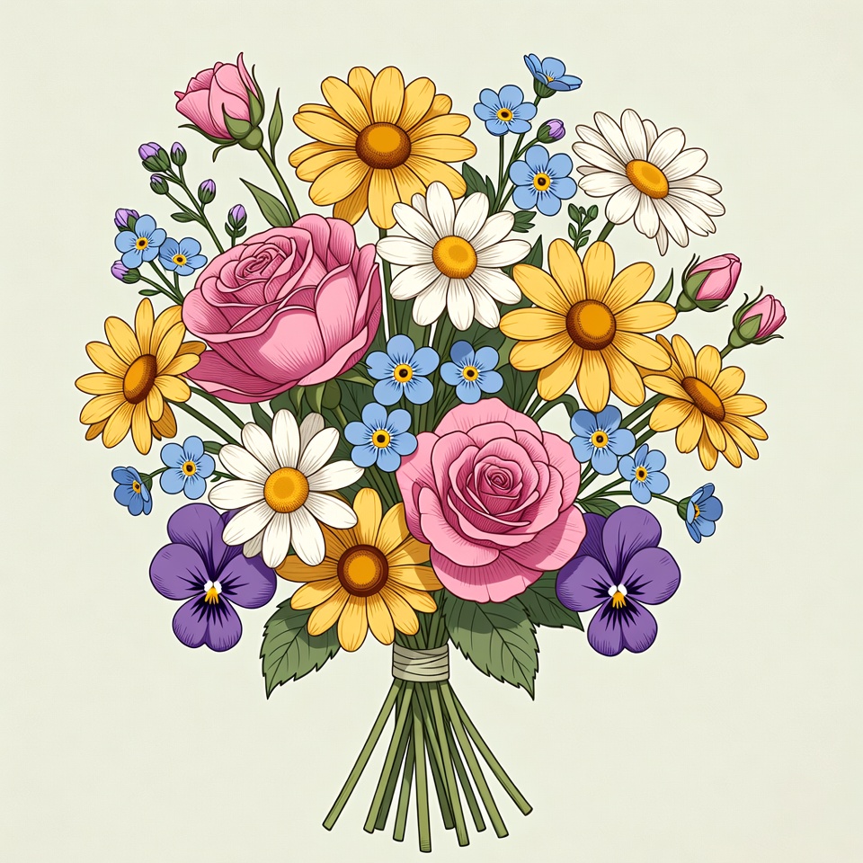 Colorful Flower Bouquet Illustration Colorful Flower Bouquet Illustration