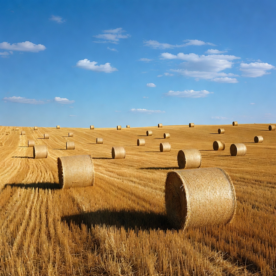 Hay bales in wheat field Hay bales in wheat field