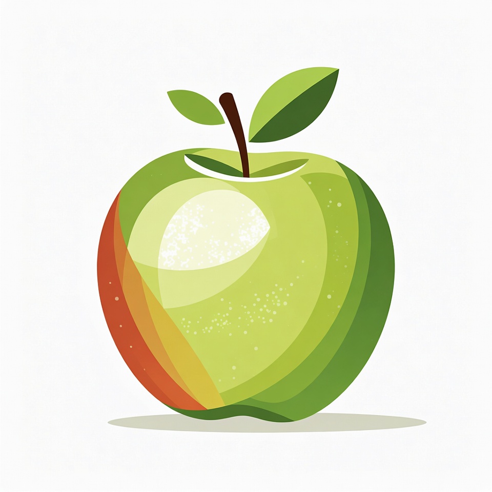 Green Apple with Leaf Illustration Green Apple with Leaf Illustration
