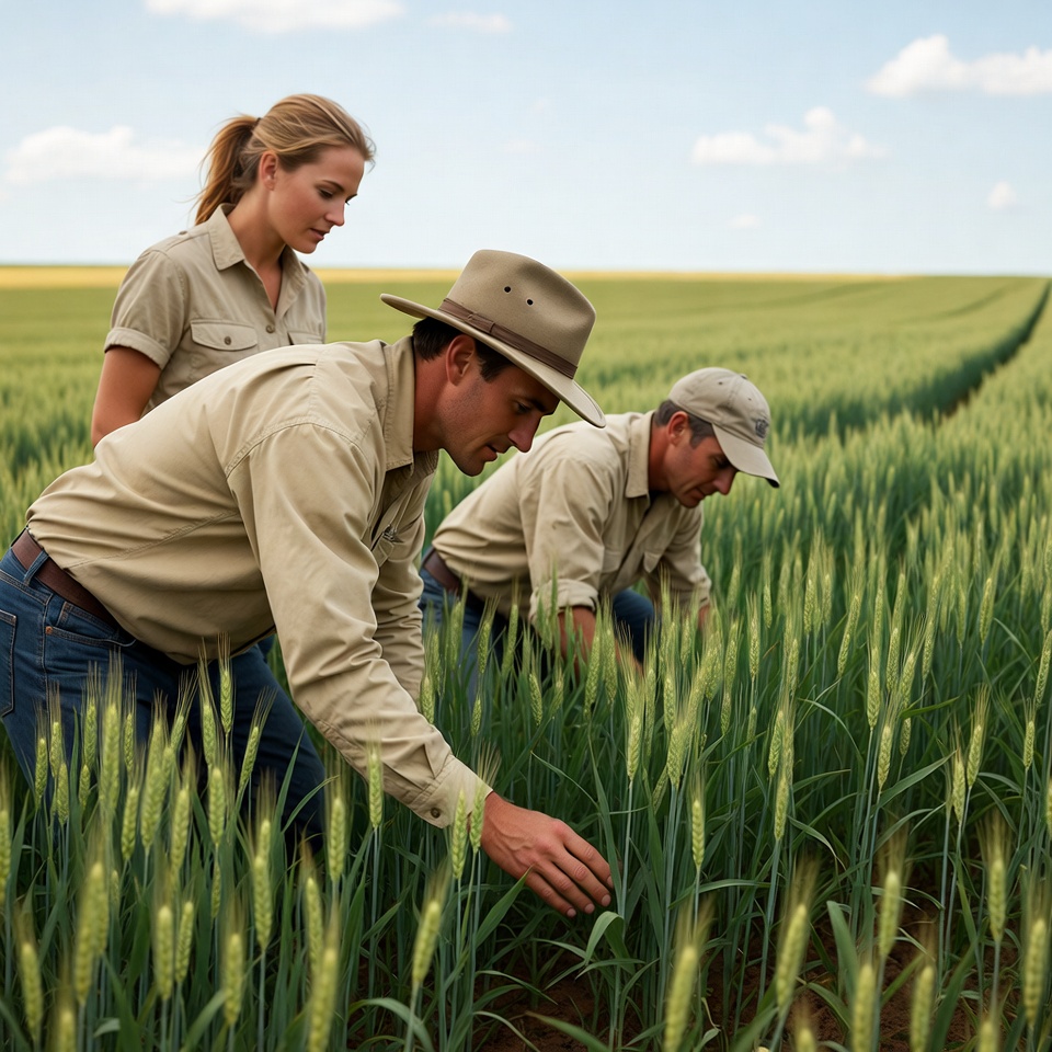 Farmers inspecting wheat field Farmers inspecting wheat field