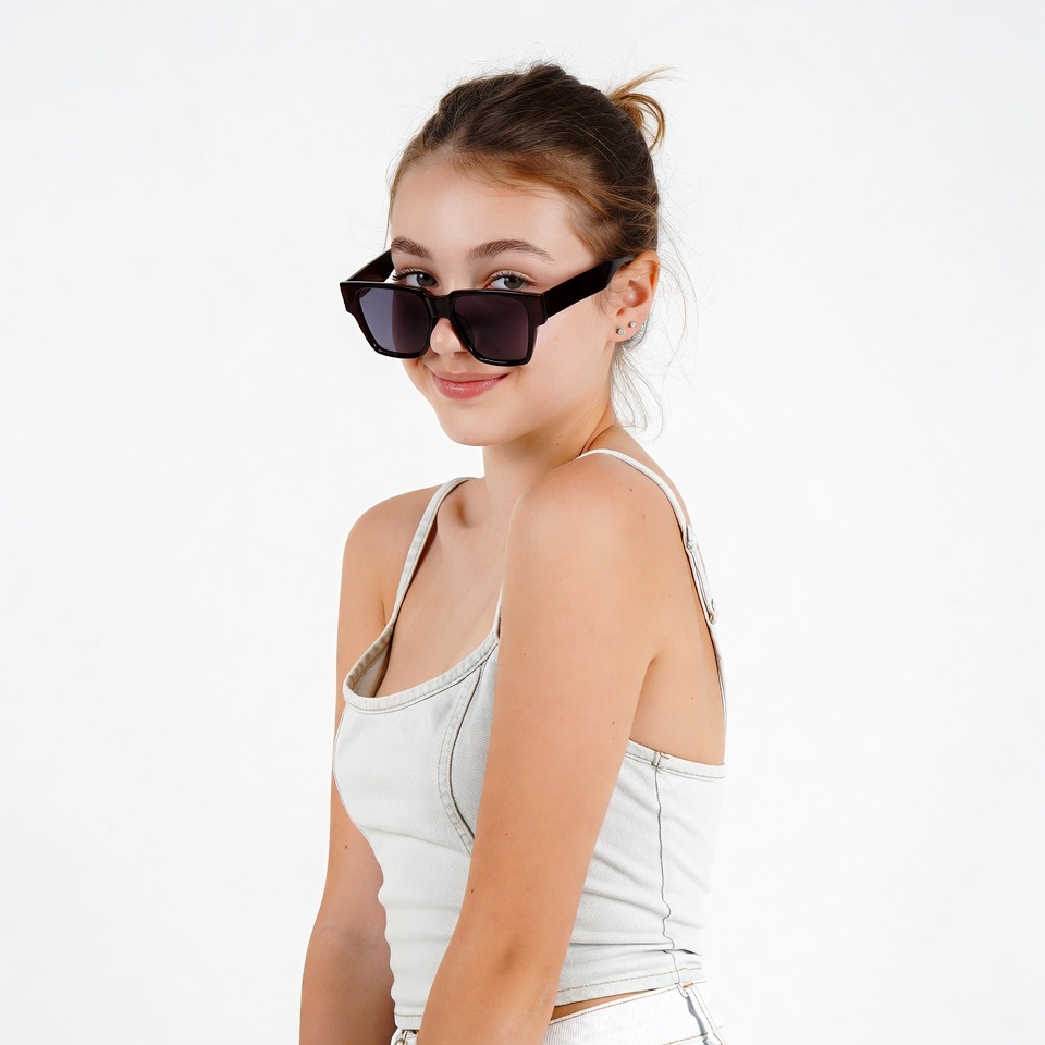 Girl smiling with oversized sunglasses Girl smiling with oversized sunglasses