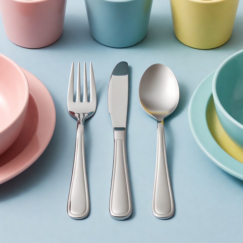Colorful Children's Cutlery and Dishes Colorful Children's Cutlery and Dishes