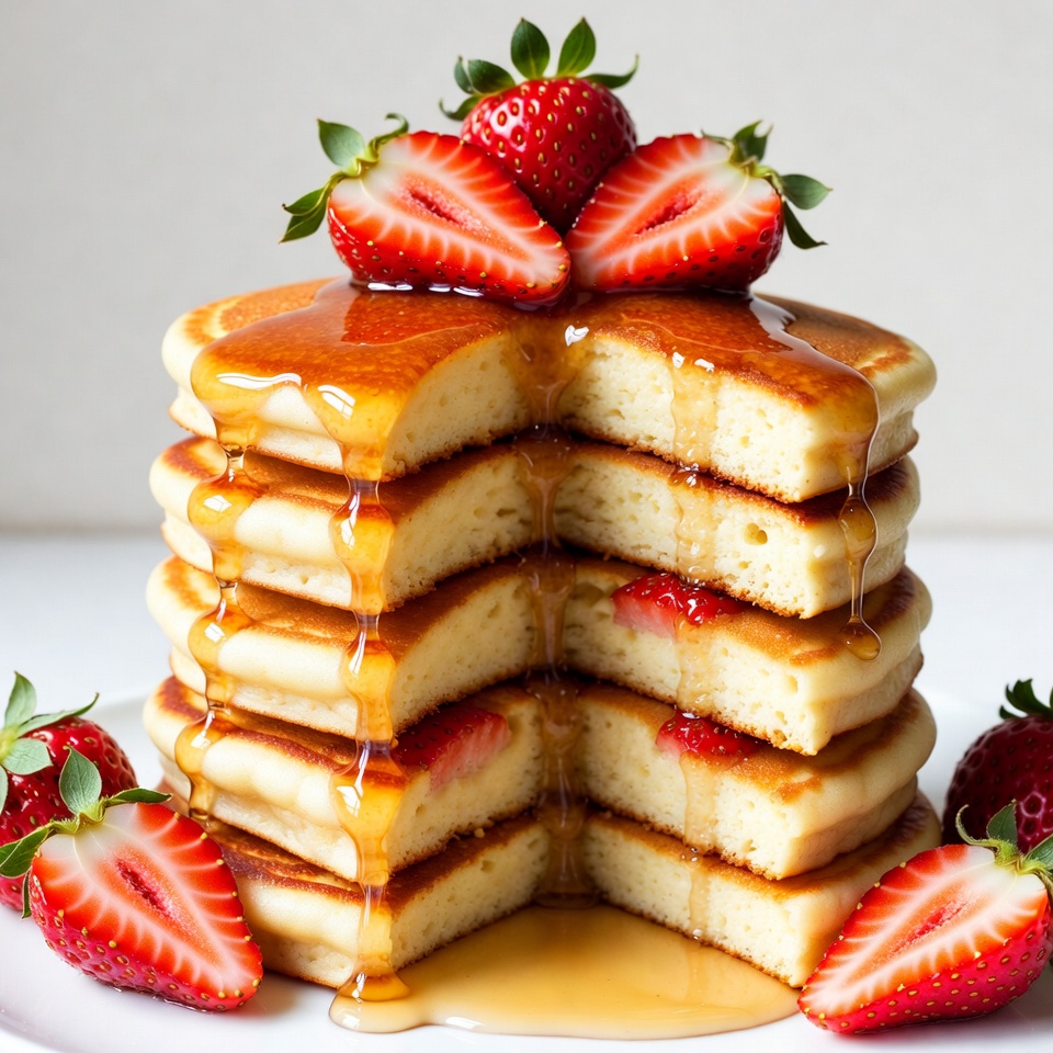 Stack of Pancakes with Strawberries and Syrup Stack of Pancakes with Strawberries and Syrup