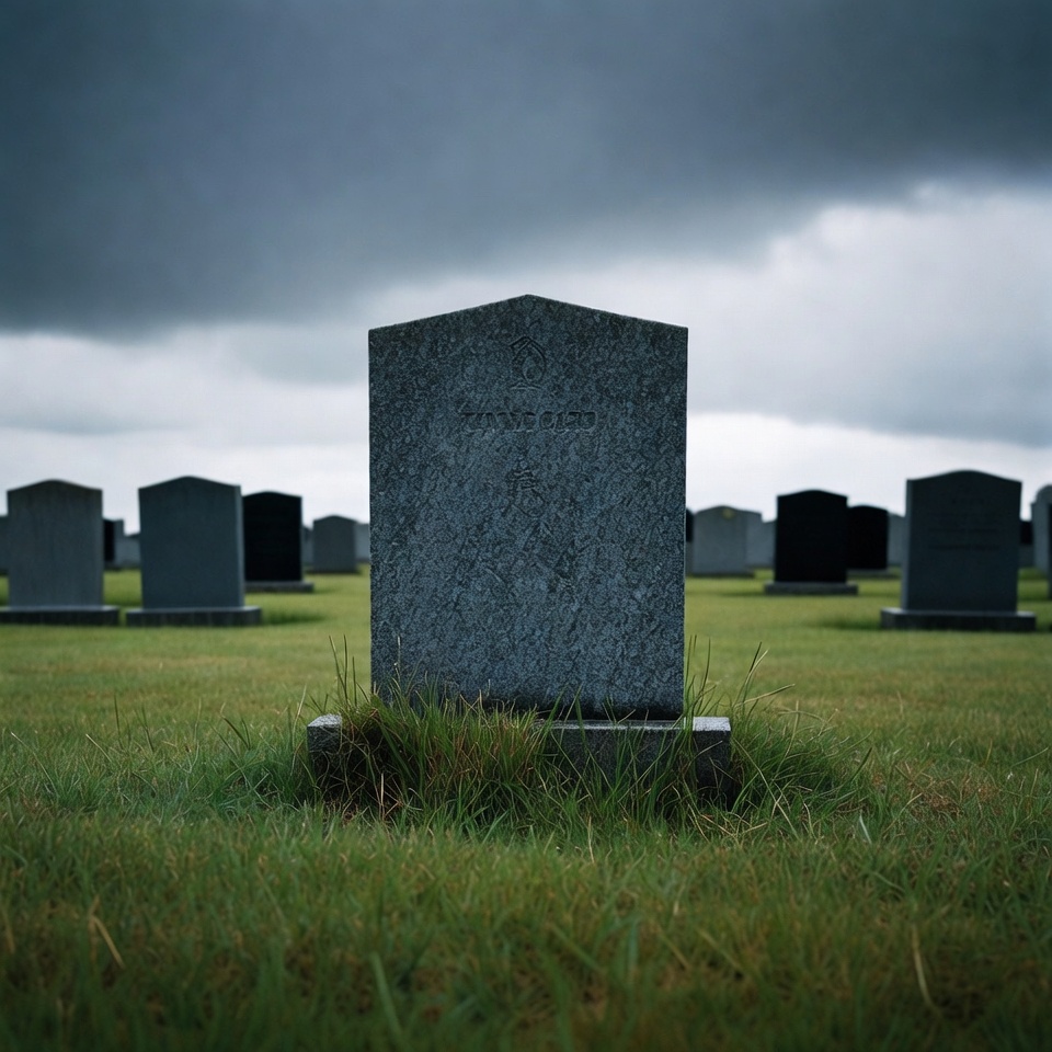 Gravestone in foggy cemetery Gravestone in foggy cemetery