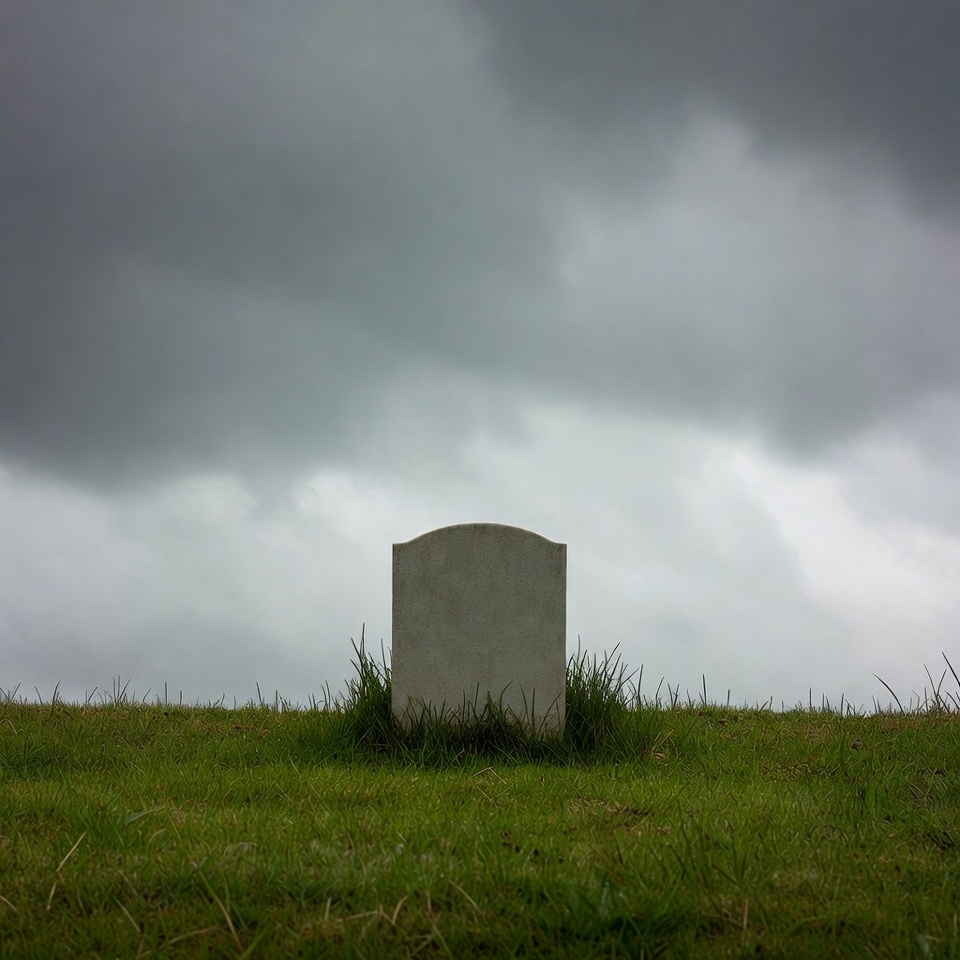 Blank gravestone in grassy field Blank gravestone in grassy field