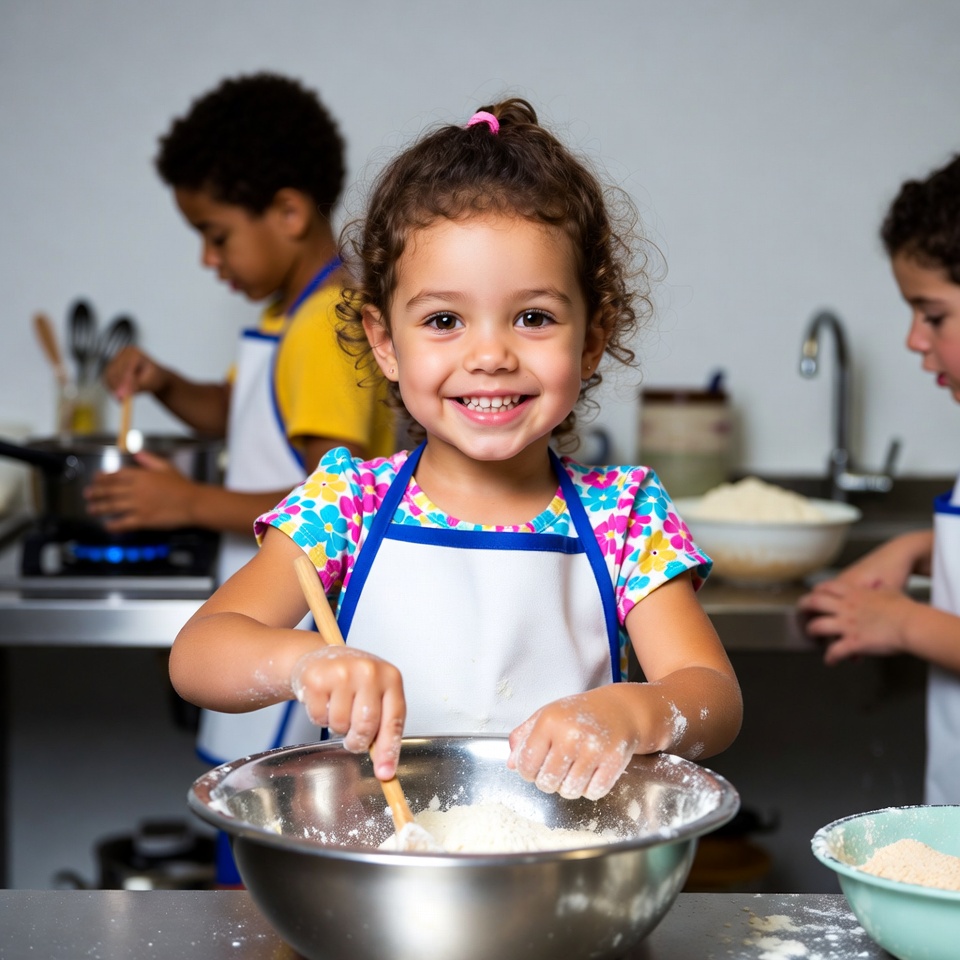 Young girl mixing dough in kitchen Young girl mixing dough in kitchen
