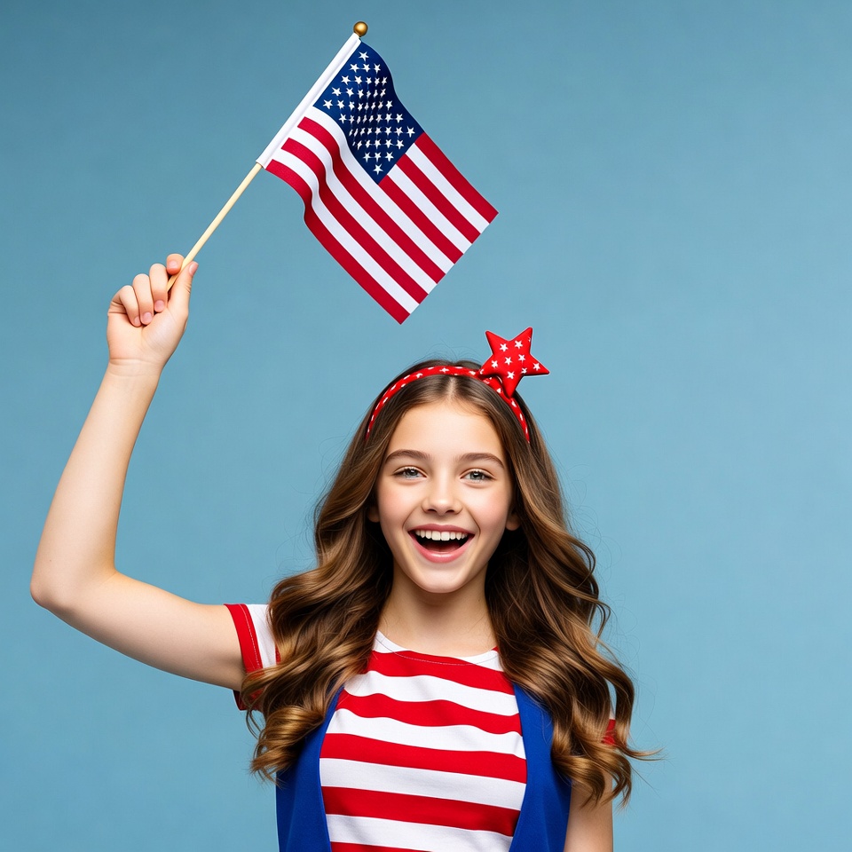 Girl waving American flag Girl waving American flag
