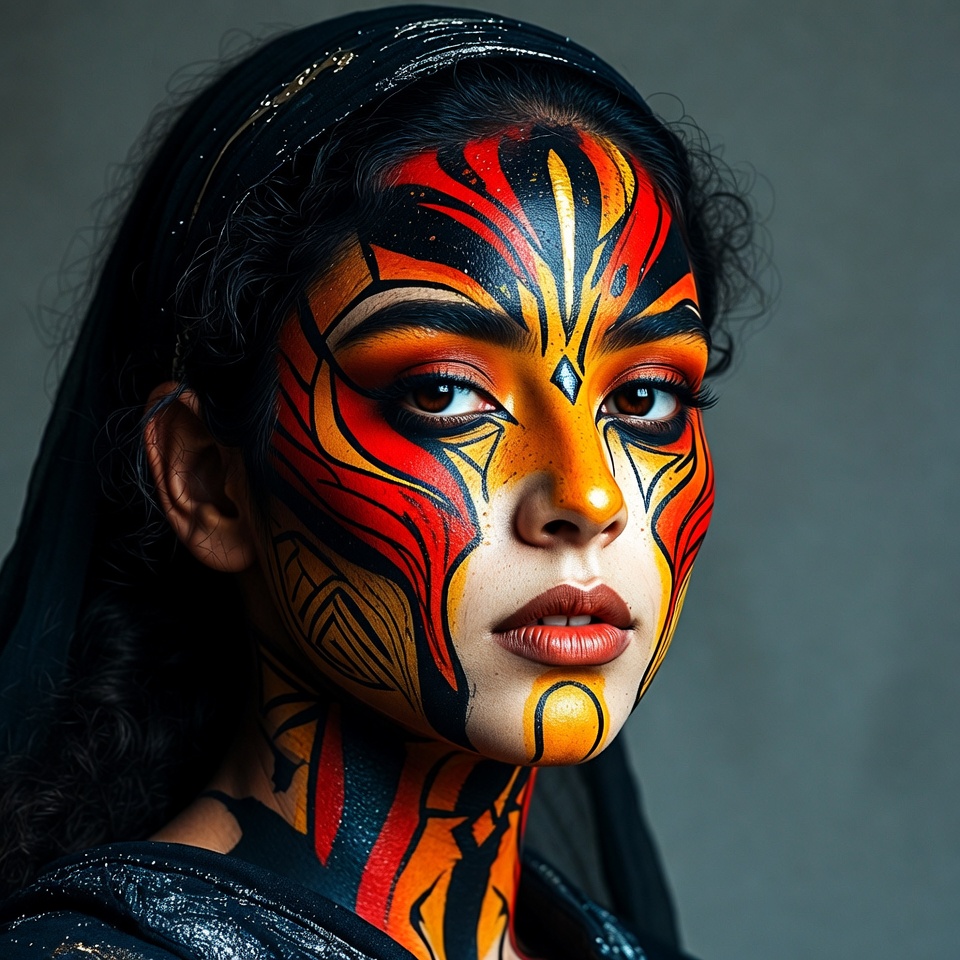 Woman with vibrant tribal face paint Woman with vibrant tribal face paint
