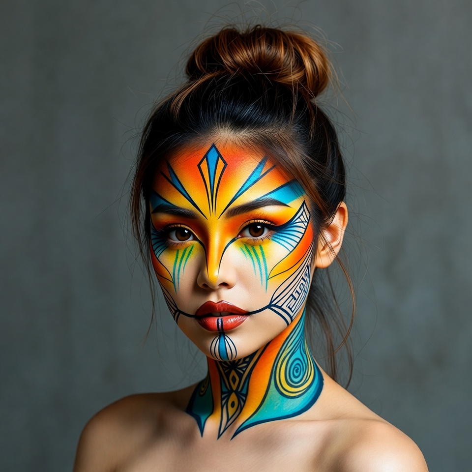 Asian woman with colorful face paint Asian woman with colorful face paint