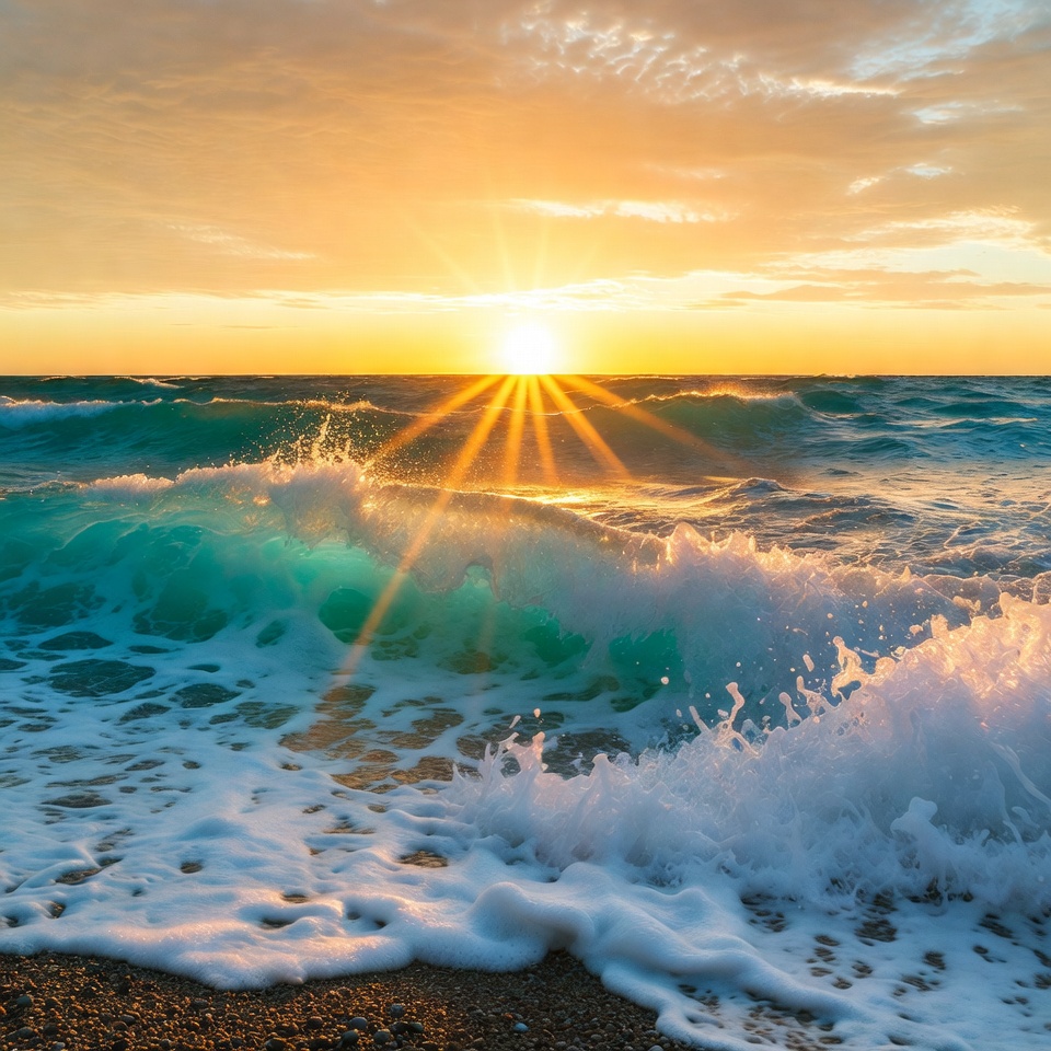 Sunset over crashing ocean waves Sunset over crashing ocean waves