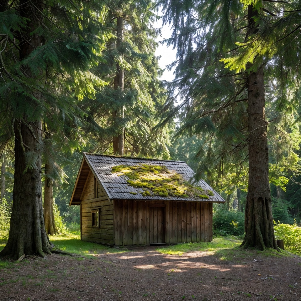 Wooden Cabin in Forest Clearing Wooden Cabin in Forest Clearing