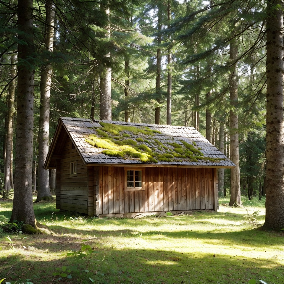 Mossy Wooden Cabin in Forest Mossy Wooden Cabin in Forest