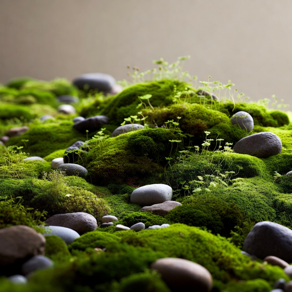 Lush Moss and Stones Closeup Lush Moss and Stones Closeup