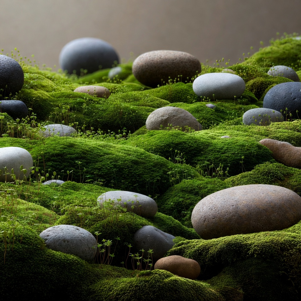 Moss Covered Stones on Green Moss Moss Covered Stones on Green Moss