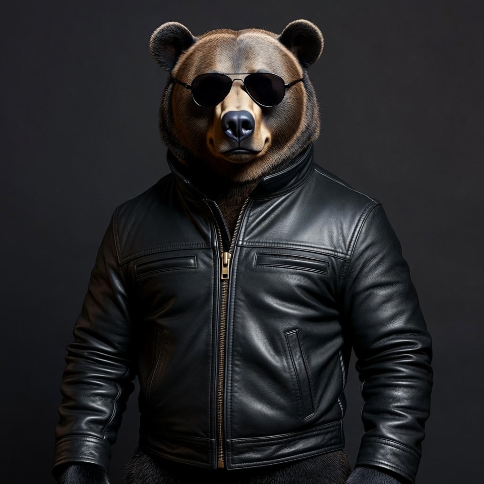 Bear wearing sunglasses and leather jacket Bear wearing sunglasses and leather jacket