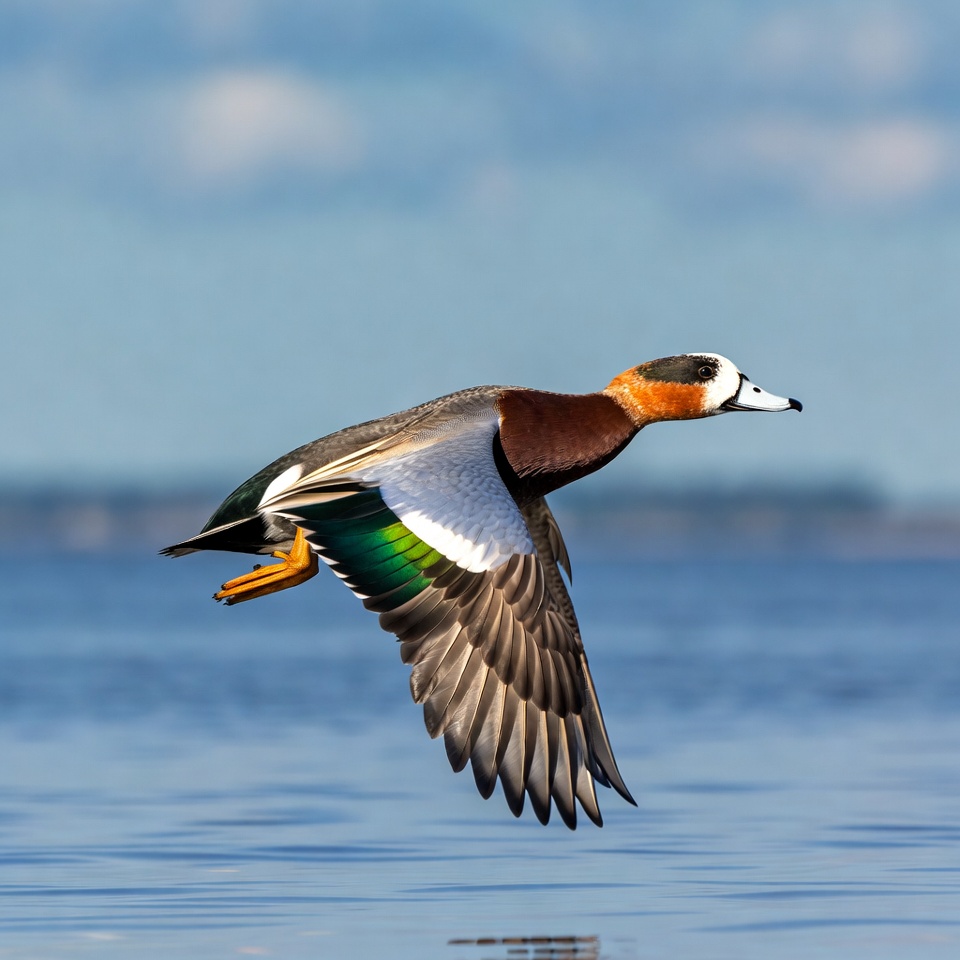Mandarin Duck Flying over Water Mandarin Duck Flying over Water