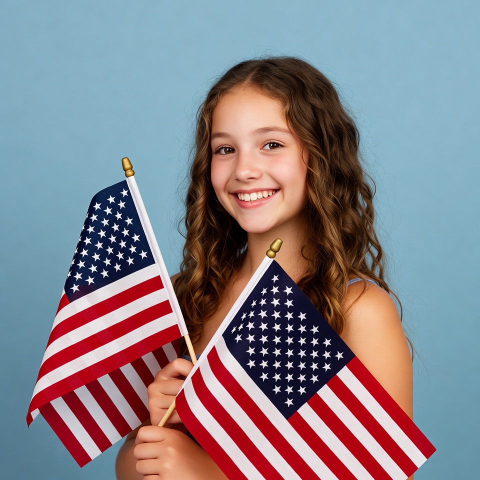 Girl holding American flags Girl holding American flags