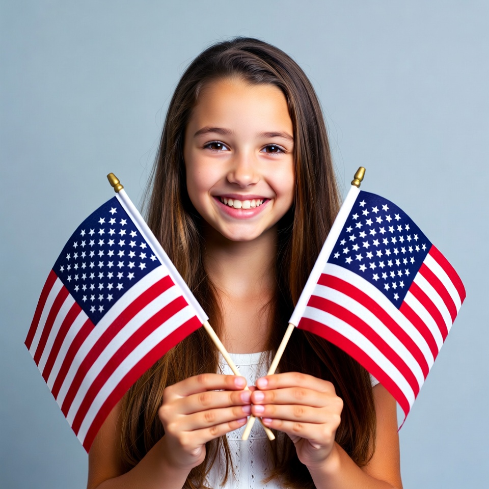 Girl holding American flags Girl holding American flags