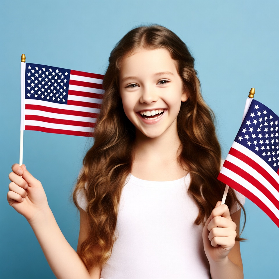 Girl holding American flags Girl holding American flags