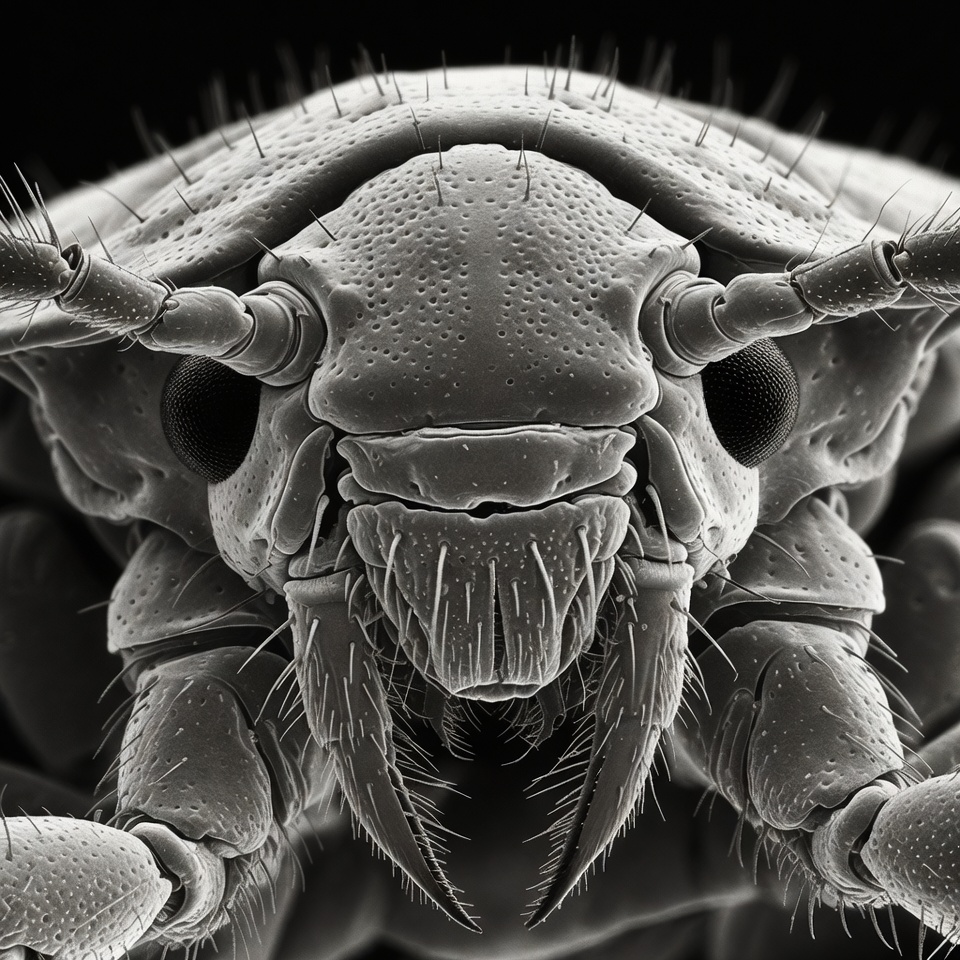 Close-up silverfish insect head Close-up silverfish insect head