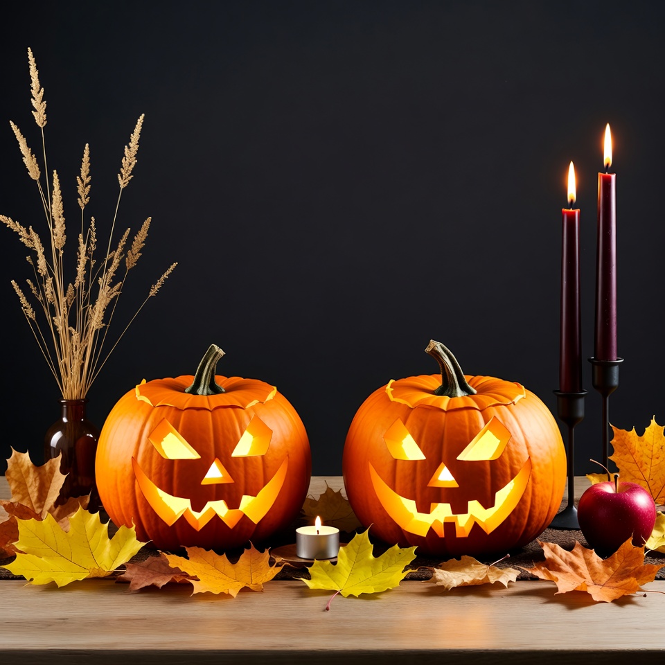 Two Jack-o-Lanterns with Candles Two Jack-o-Lanterns with Candles
