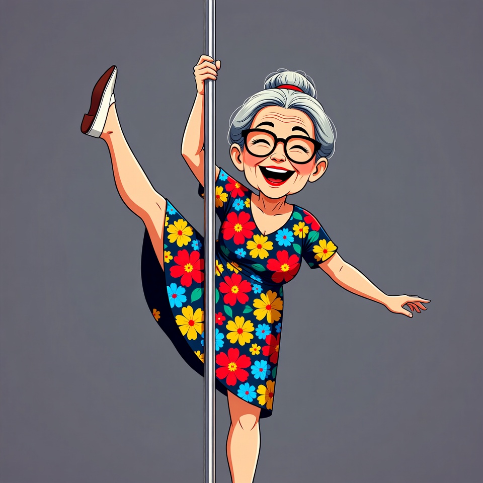 Elderly woman pole dancing illustration Elderly woman pole dancing illustration