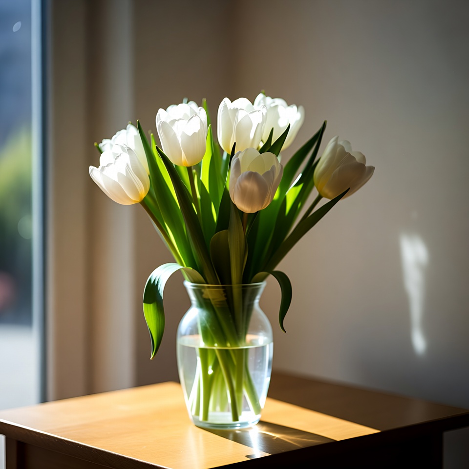 White tulips in glass vase White tulips in glass vase